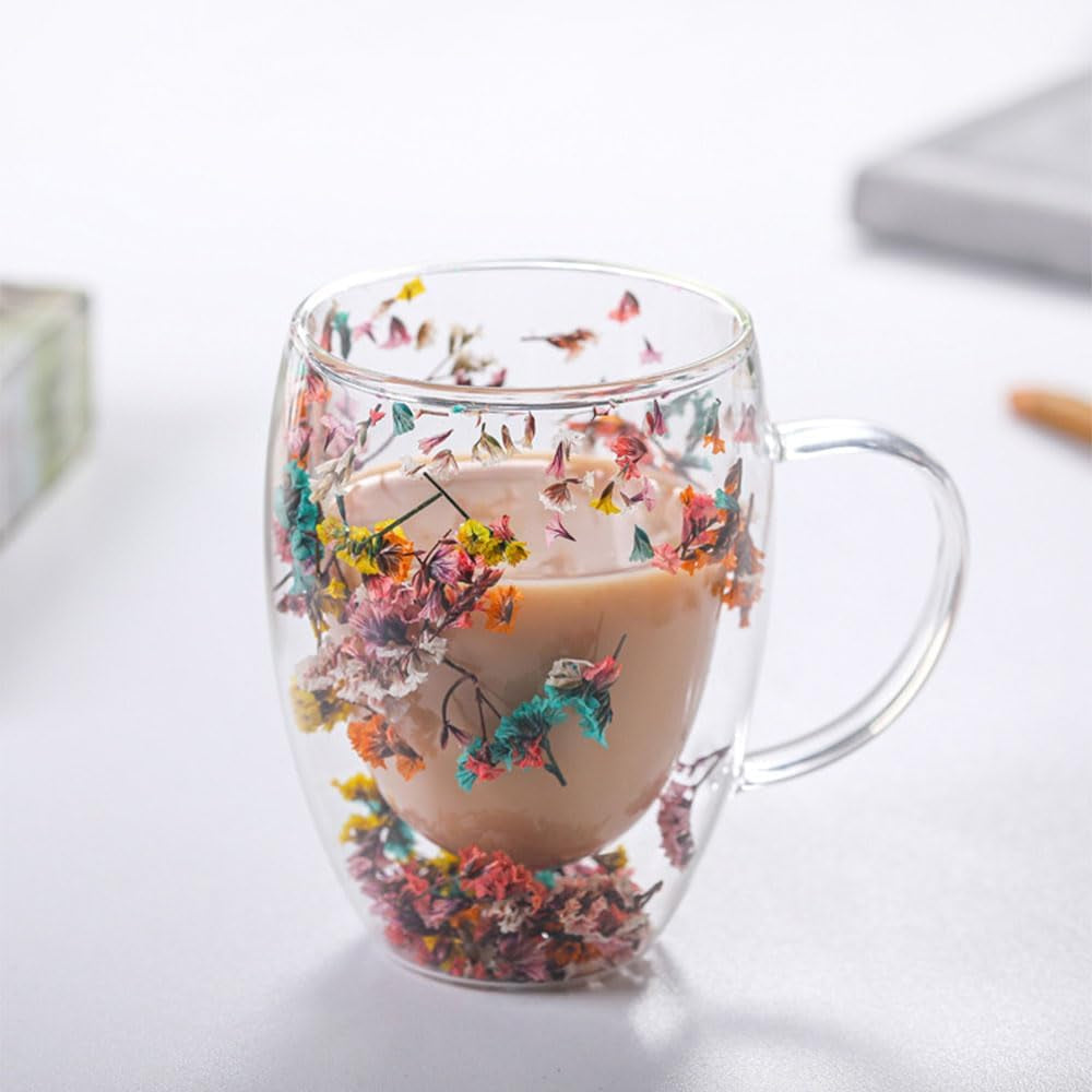 Flower Double-Wall Glass Coffee Mugs — Blooms inside the Glass