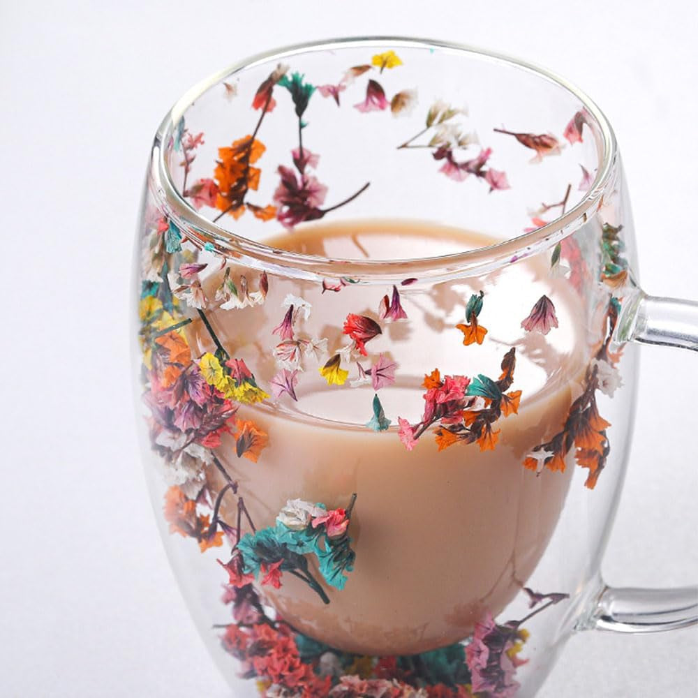 Flower Double-Wall Glass Coffee Mugs — Blooms inside the Glass
