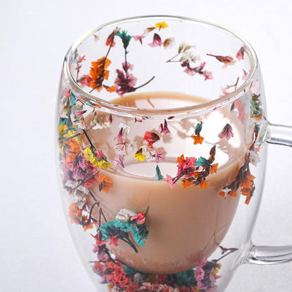 Flower Double-Wall Glass Coffee Mugs — Blooms inside the Glass