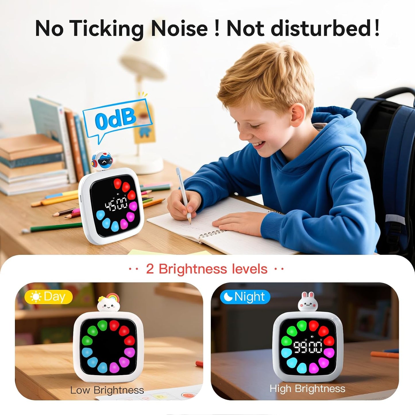 Kids Visual Countdown Timer — 99 Minutes, Silent & Rechargeable