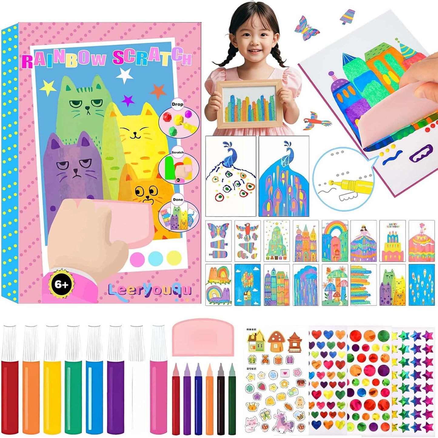 Rainbow Scratch Art Squeegee Kit — Mess-Free Painting for Kids