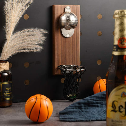 Magnetic Basketball Bottle Opener — Wall Mount with Cap Catcher