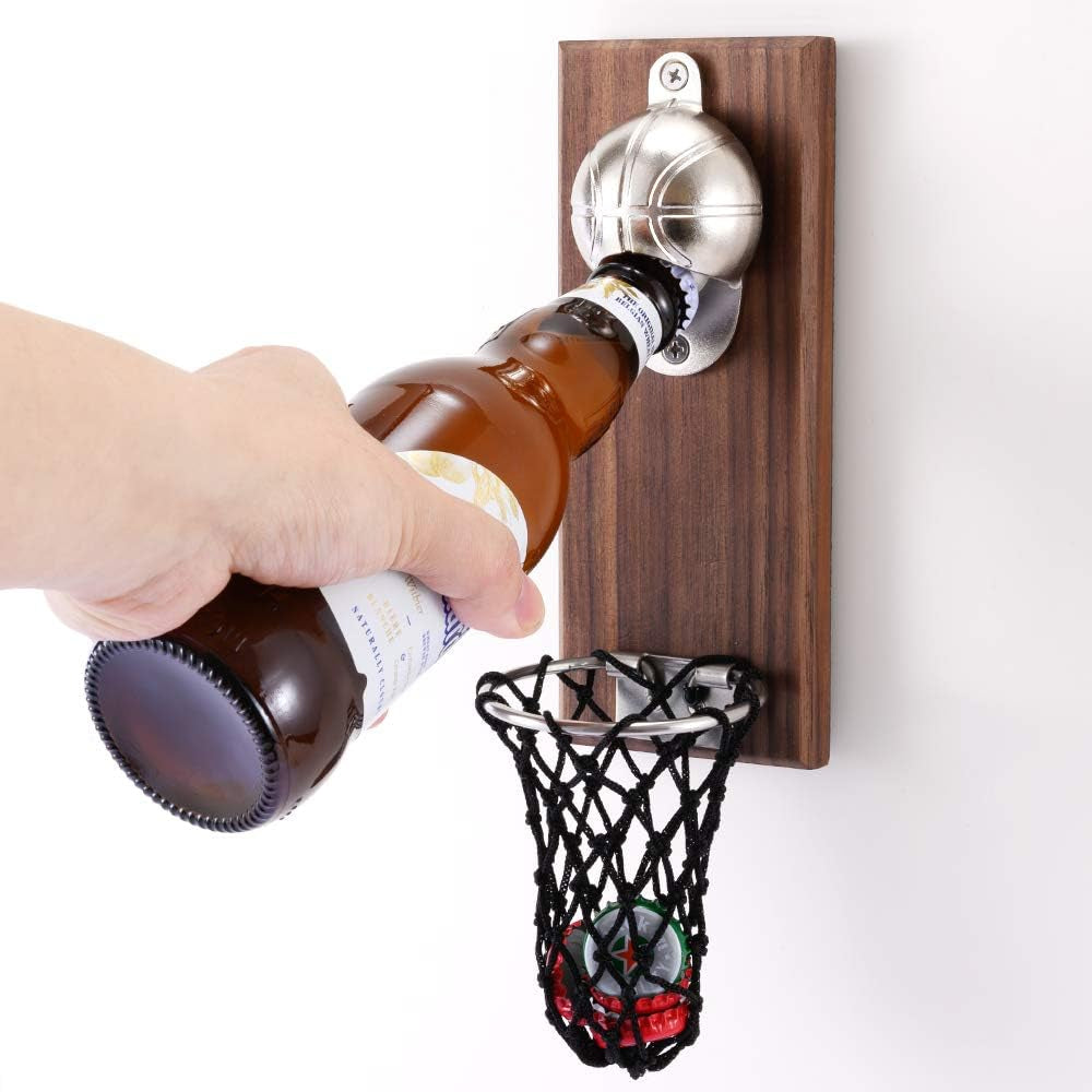 Magnetic Basketball Bottle Opener — Wall Mount with Cap Catcher