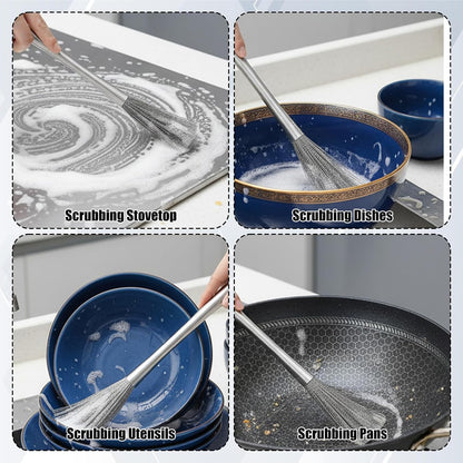 Stainless Steel Dish Brush Set (3 Pack) — Cast Iron & Cookware Scrubber
