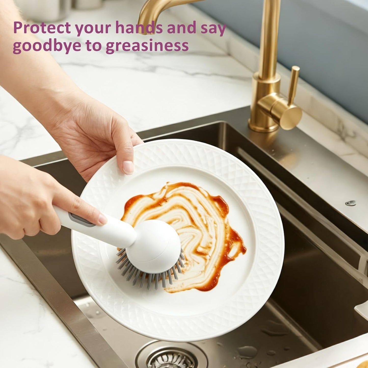 Rotating Dish Brush with Built-In Soap Dispenser — Scrub without the Grease