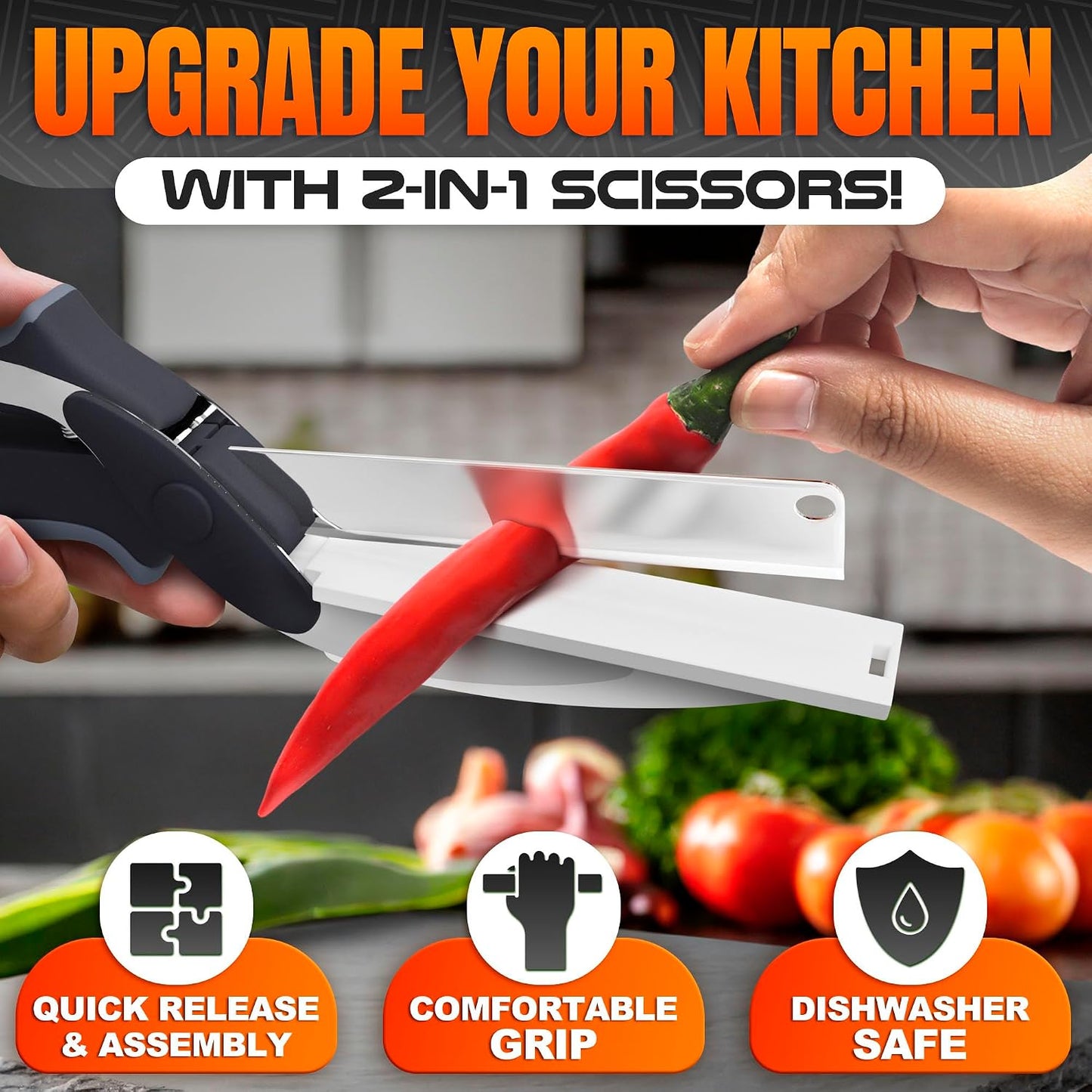 Locking Food Scissors with Cutting Board — Safe-Lock Kitchen Shears