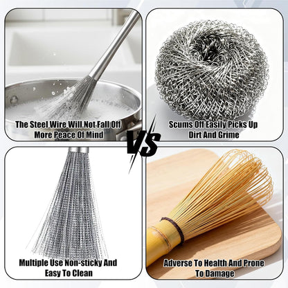 Stainless Steel Dish Brush Set (3 Pack) — Cast Iron & Cookware Scrubber