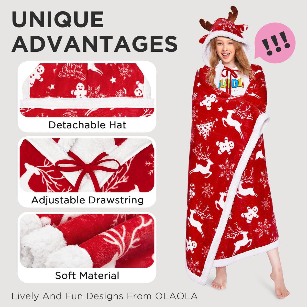 Wearable Blanket Hoodie, Christmas Throw Blanket with Hoodie
