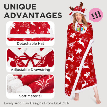 Wearable Blanket Hoodie, Christmas Throw Blanket with Hoodie