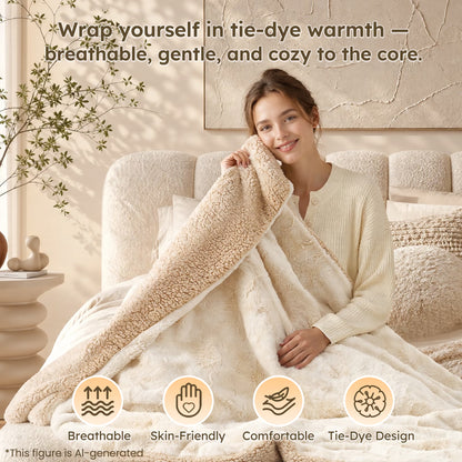 Heated Throw Blanket 50" X 60", Soft Faux Fur Electric Throw with 6 Heat Settings, 4-Hour Timer, Tie-Dye Off-White