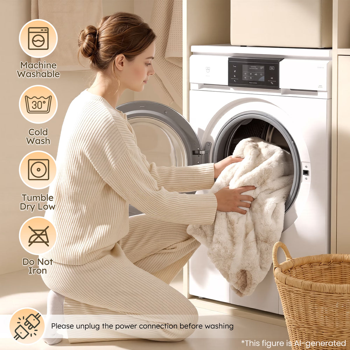 Heated Throw Blanket 50" X 60", Soft Faux Fur Electric Throw with 6 Heat Settings, 4-Hour Timer, Tie-Dye Off-White