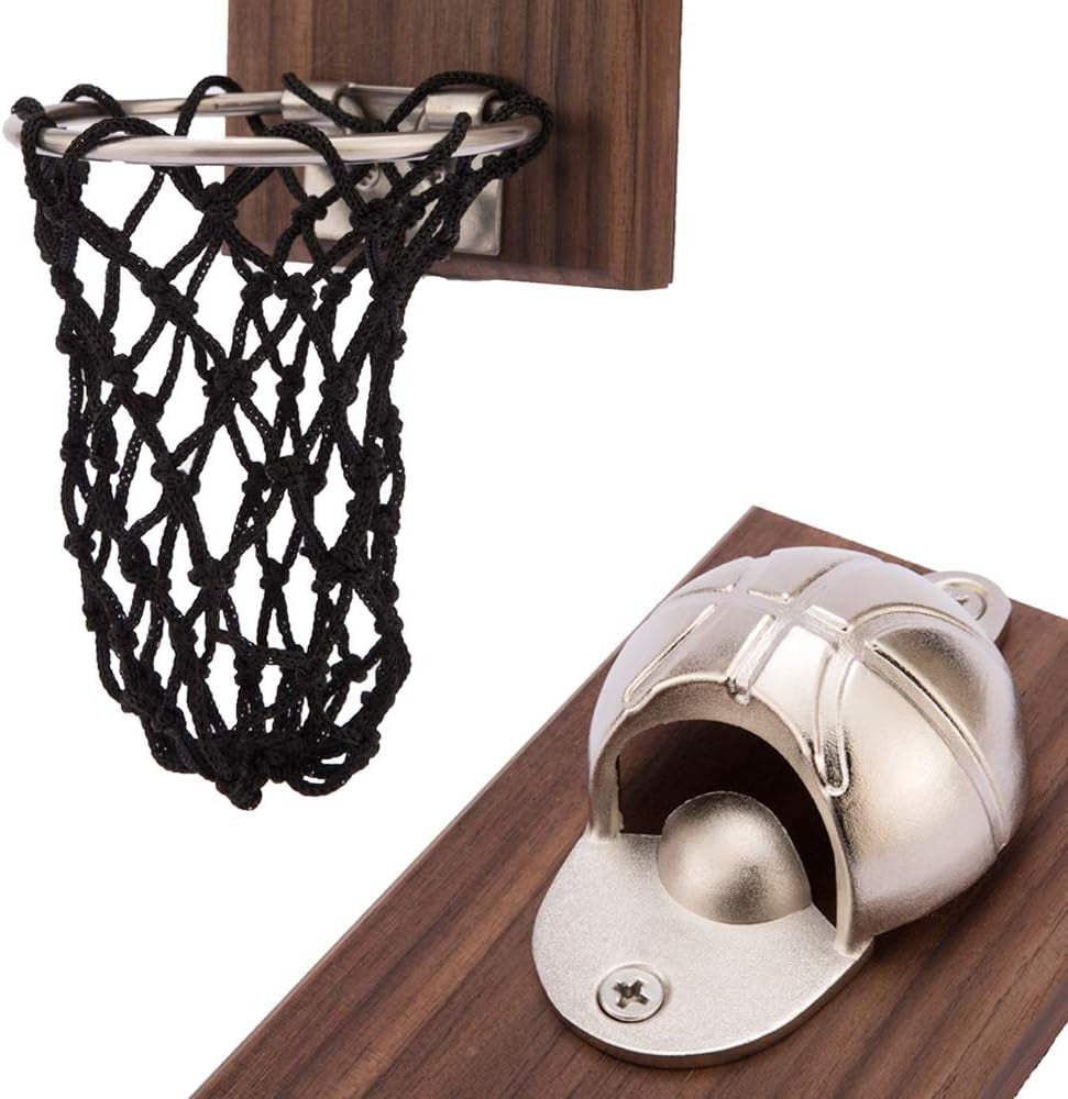 Magnetic Basketball Bottle Opener — Wall Mount with Cap Catcher