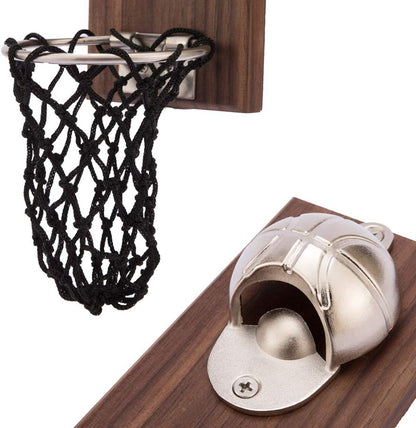 Magnetic Basketball Bottle Opener — Wall Mount with Cap Catcher