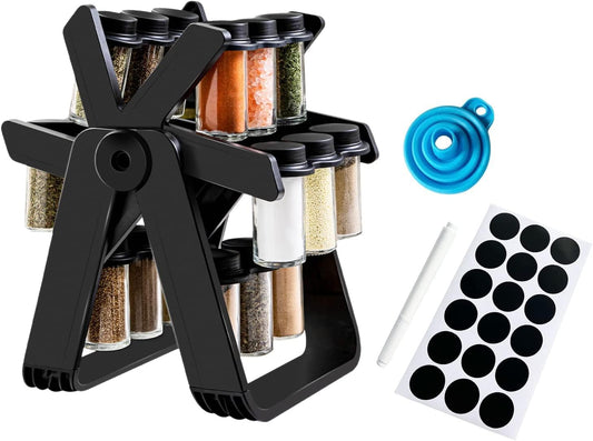 Ferris wheel spice rack with 18 glass jars