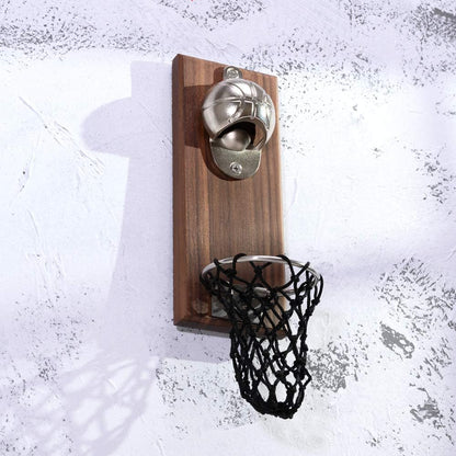 Magnetic Basketball Bottle Opener — Wall Mount with Cap Catcher