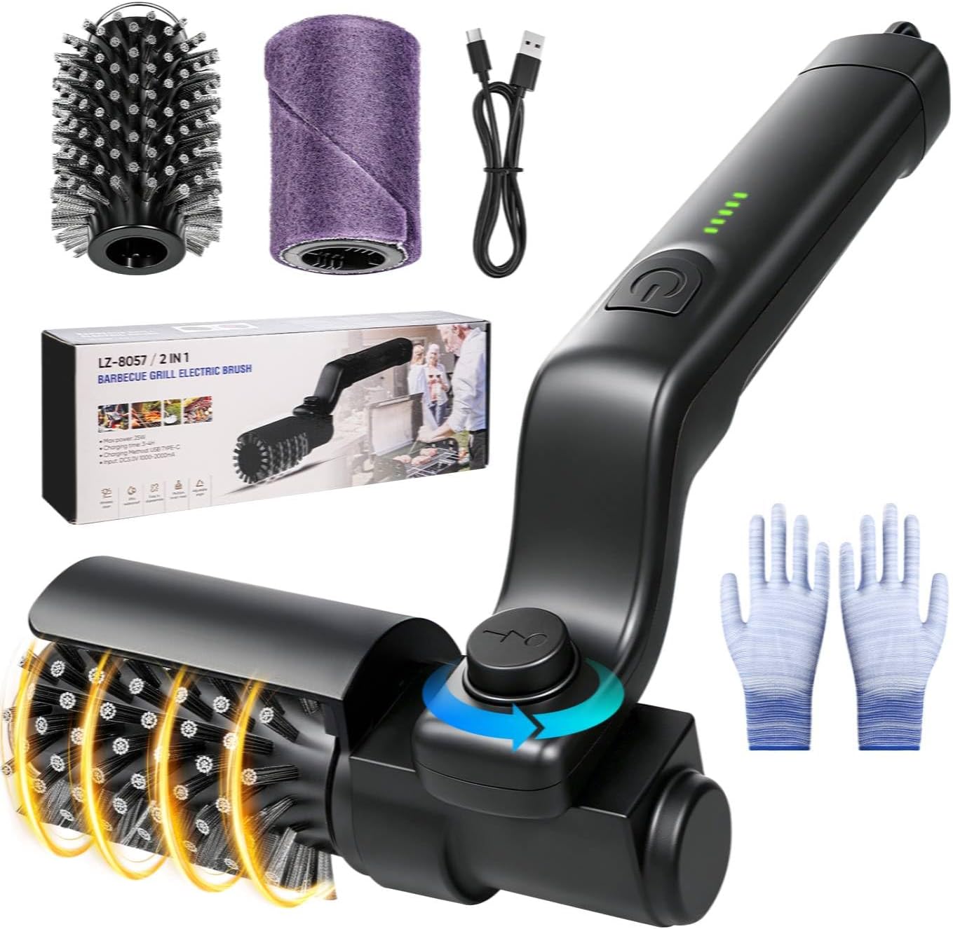 Cordless electric grill brush bristle-free cleaner