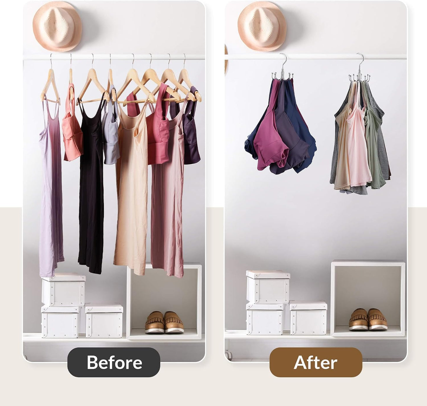 Closet organizer hanger with 8 hooks