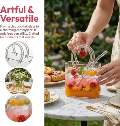 Handbag drinking glass in use