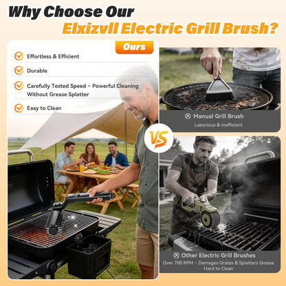 Electric grill brush cleaning grates