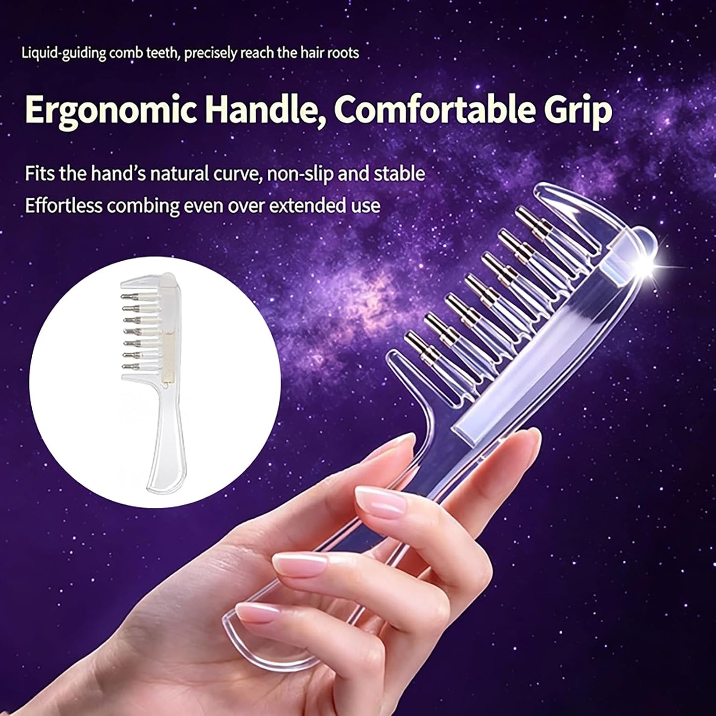 Hair serum applicator comb roots detail