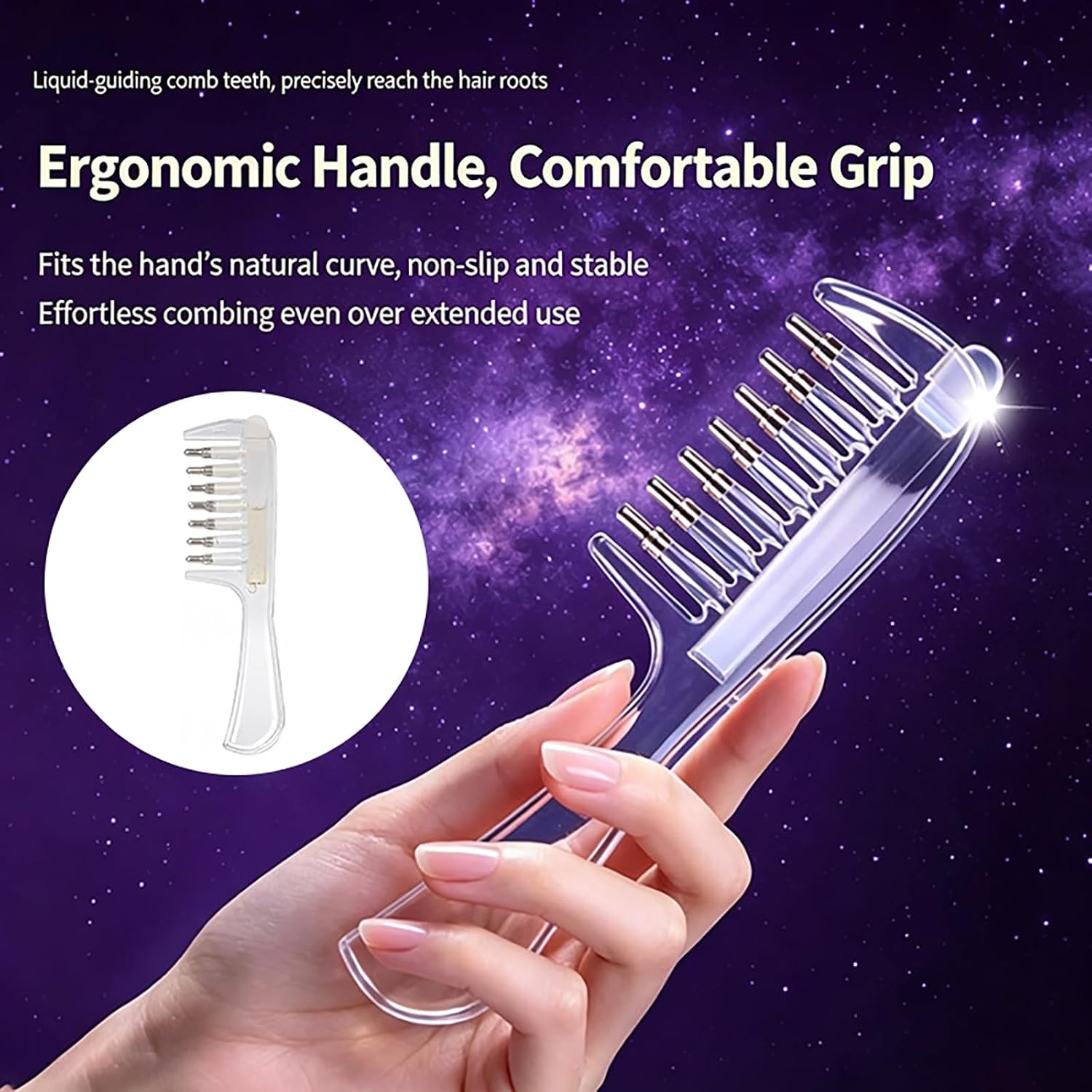 Hair serum applicator comb roots detail