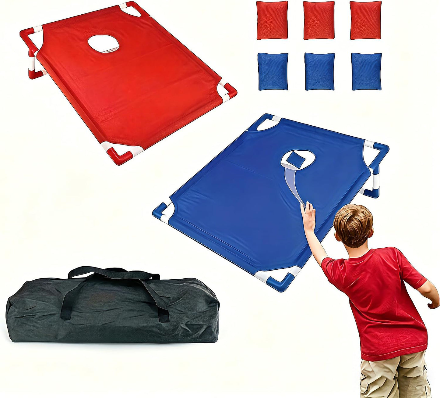 Portable cornhole set with 2 boards and 6 bean bags