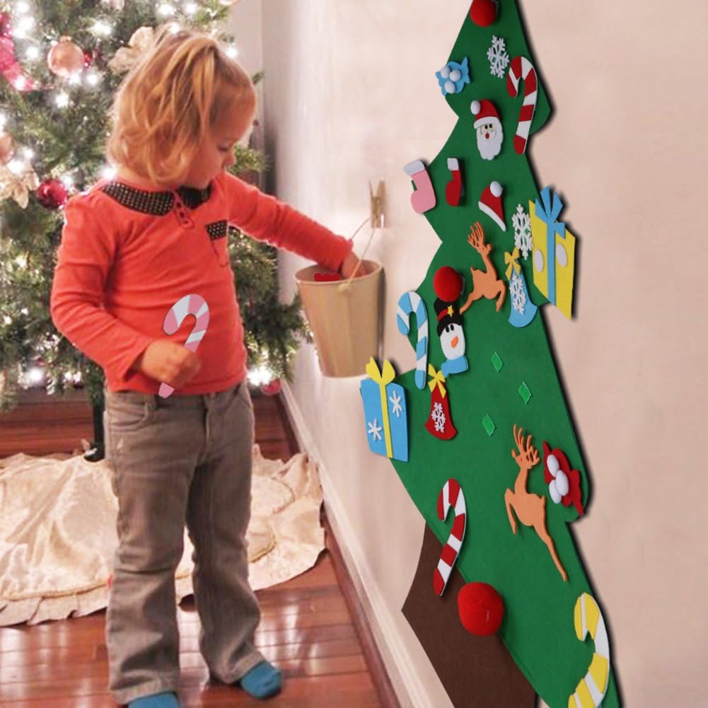 DIY felt Christmas tree for toddlers with hanging ornaments