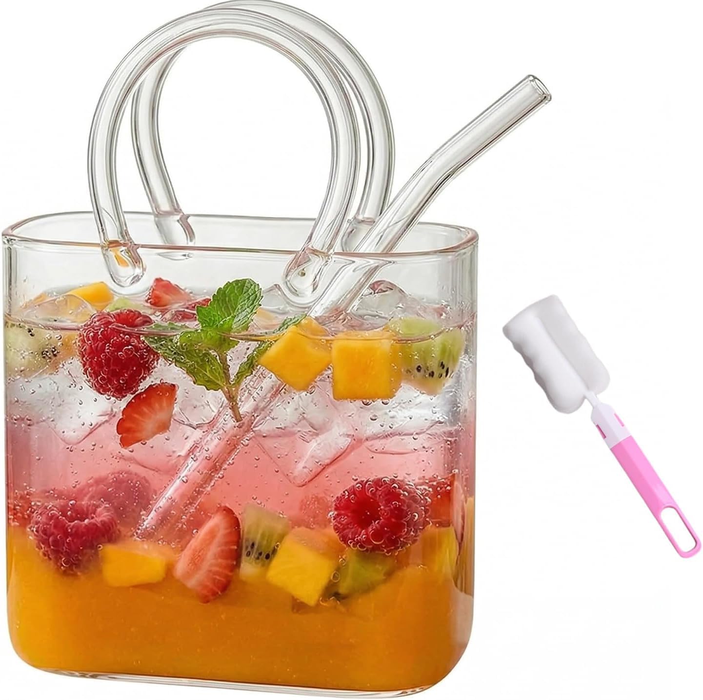 Handbag-shaped drinking glass 26oz with straw