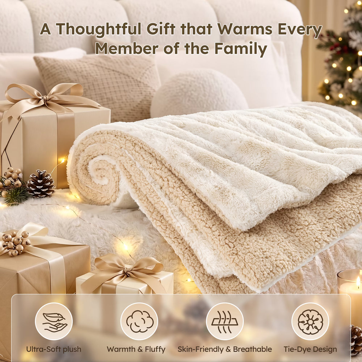 Heated Throw Blanket 50" X 60", Soft Faux Fur Electric Throw with 6 Heat Settings, 4-Hour Timer, Tie-Dye Off-White