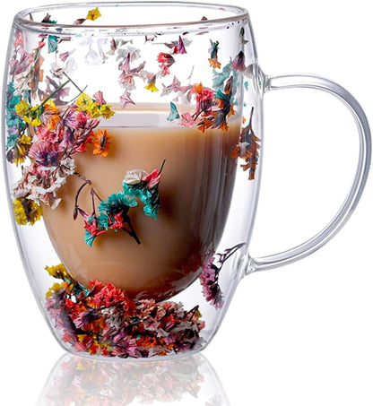 Flower Double-Wall Glass Coffee Mugs — Blooms inside the Glass