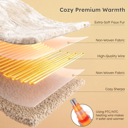Heated Throw Blanket 50" X 60", Soft Faux Fur Electric Throw with 6 Heat Settings, 4-Hour Timer, Tie-Dye Off-White