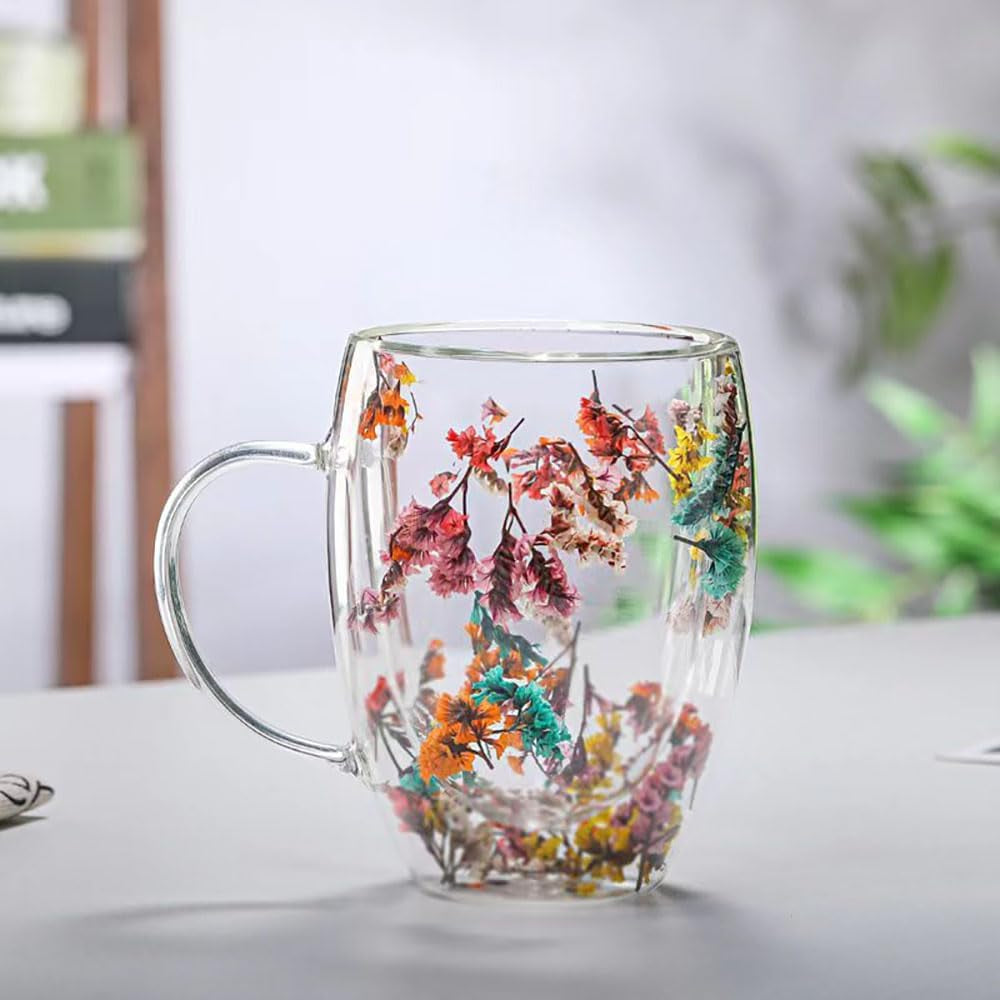 Flower Double-Wall Glass Coffee Mugs — Blooms inside the Glass