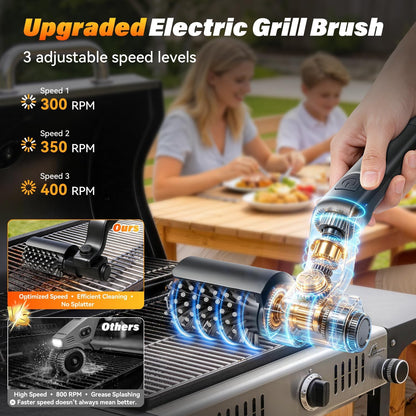 Rechargeable grill cleaner with 16 inch handle