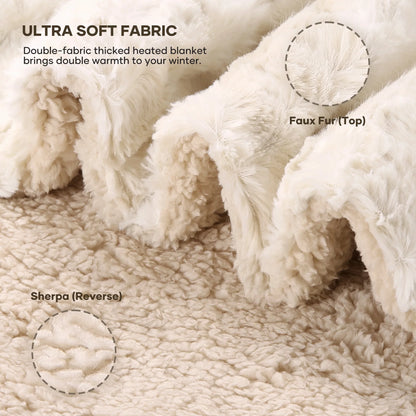 Heated Throw Blanket 50" X 60", Soft Faux Fur Electric Throw with 6 Heat Settings, 4-Hour Timer, Tie-Dye Off-White