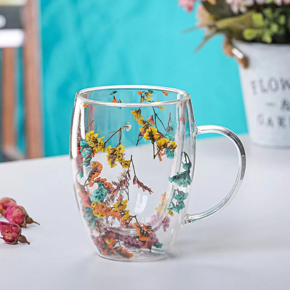 Flower Double-Wall Glass Coffee Mugs — Blooms inside the Glass