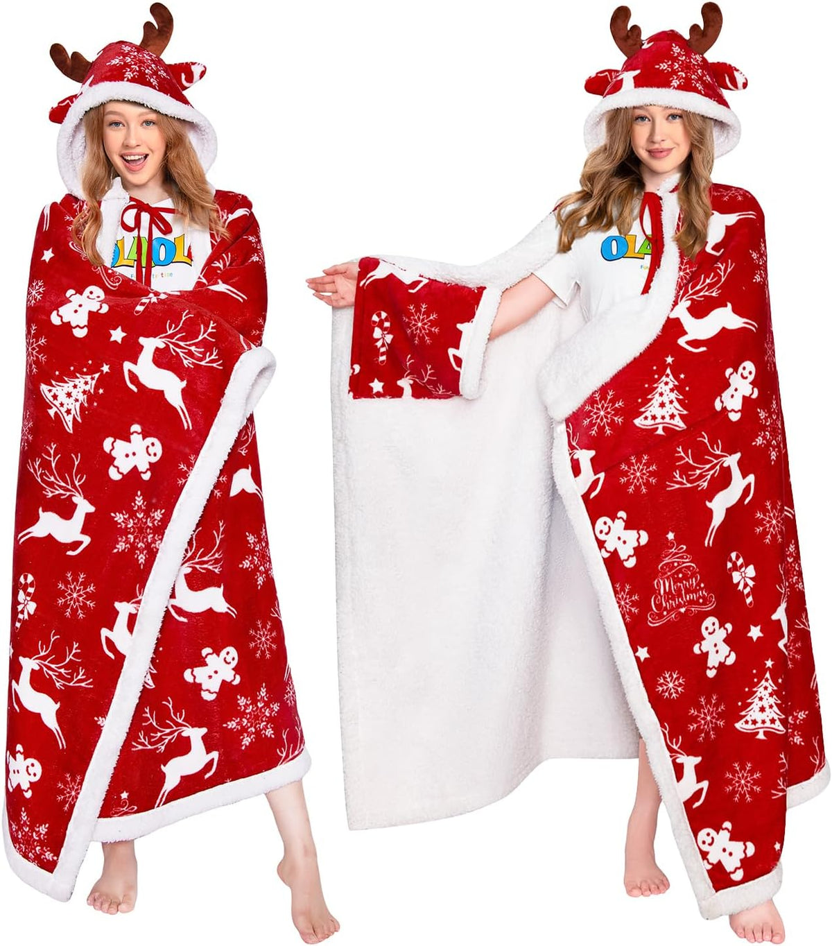 Wearable Blanket Hoodie, Christmas Throw Blanket with Hoodie