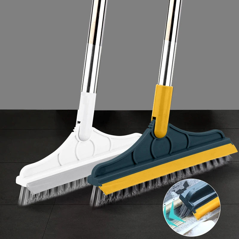 2-in-1 rotating floor scrubber and squeegee with long handle