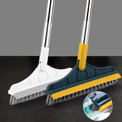 2-in-1 rotating floor scrubber and squeegee with long handle