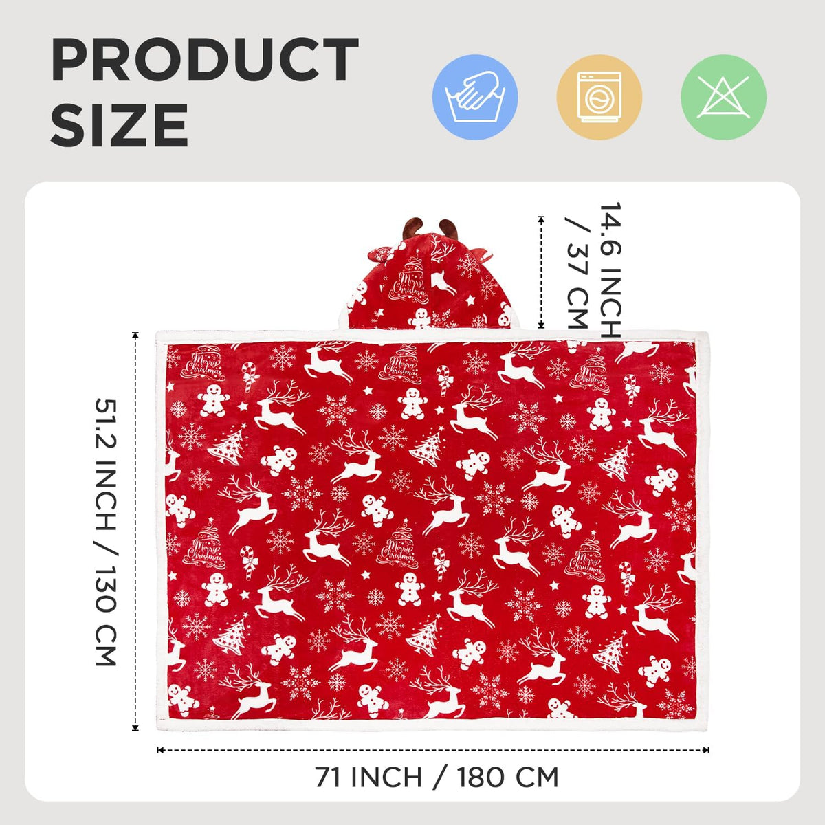 Wearable Blanket Hoodie, Christmas Throw Blanket with Hoodie