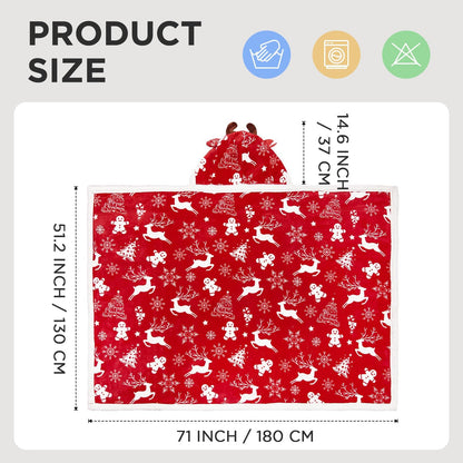 Wearable Blanket Hoodie, Christmas Throw Blanket with Hoodie