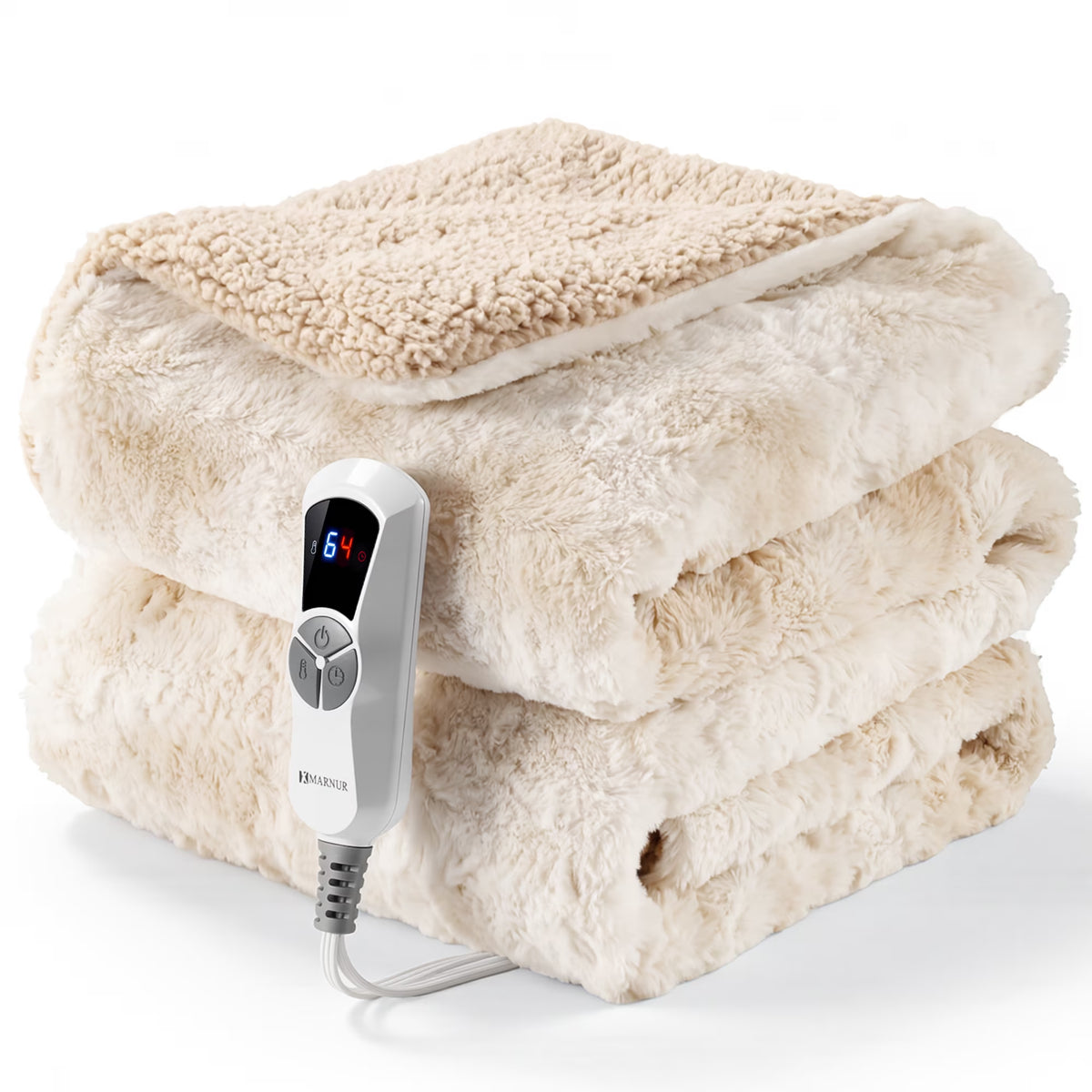 Heated Throw Blanket 50" X 60", Soft Faux Fur Electric Throw with 6 Heat Settings, 4-Hour Timer, Tie-Dye Off-White