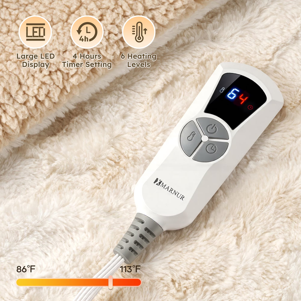 Heated Throw Blanket 50" X 60", Soft Faux Fur Electric Throw with 6 Heat Settings, 4-Hour Timer, Tie-Dye Off-White