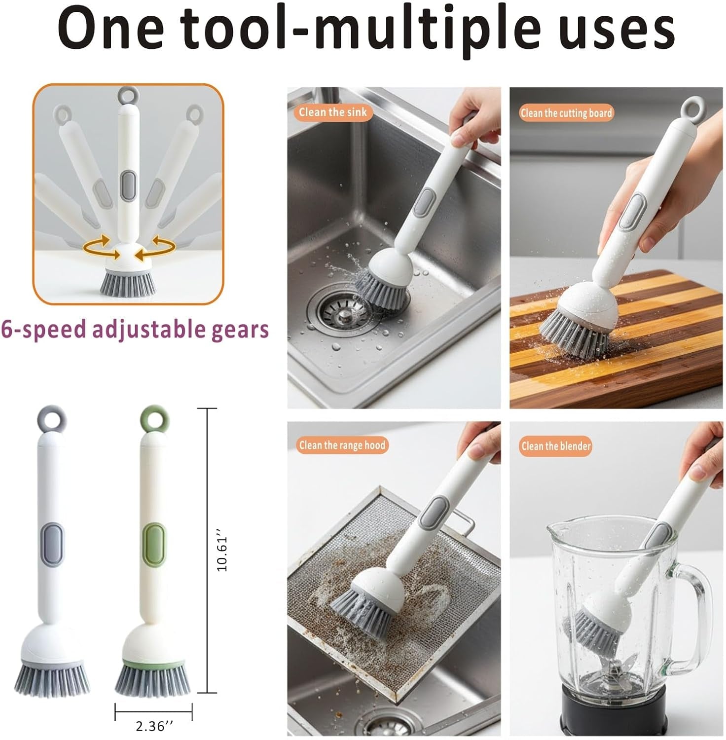Rotating Dish Brush with Built-In Soap Dispenser — Scrub without the Grease