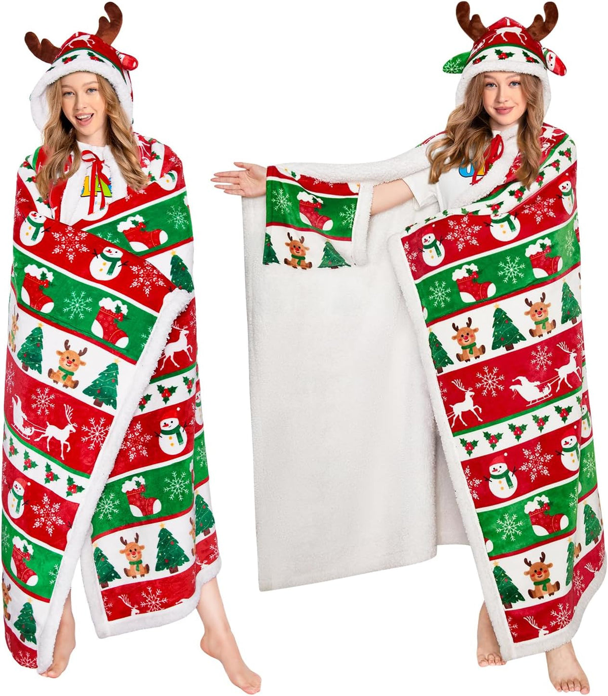 Wearable Blanket Hoodie, Christmas Throw Blanket with Hoodie