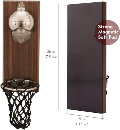 Magnetic Basketball Bottle Opener — Wall Mount with Cap Catcher
