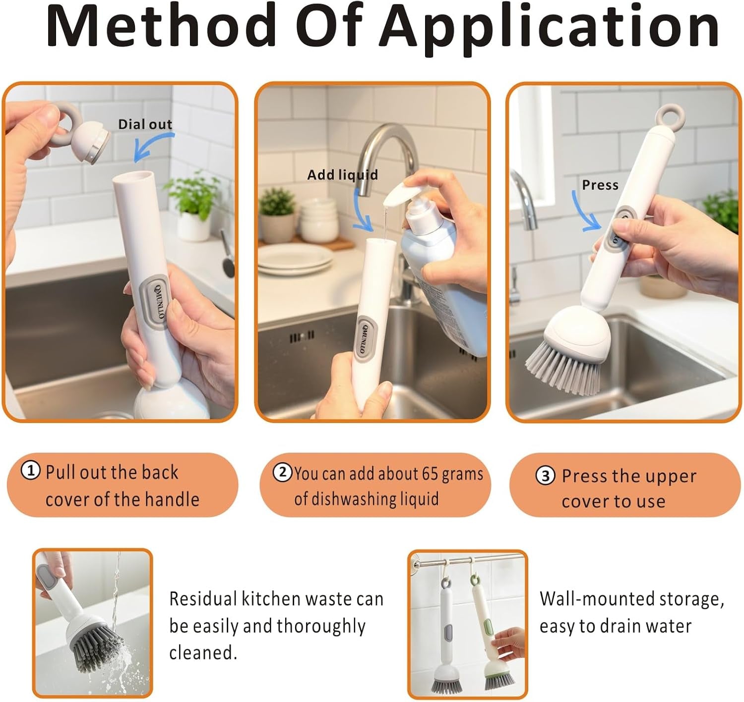 Rotating Dish Brush with Built-In Soap Dispenser — Scrub without the Grease