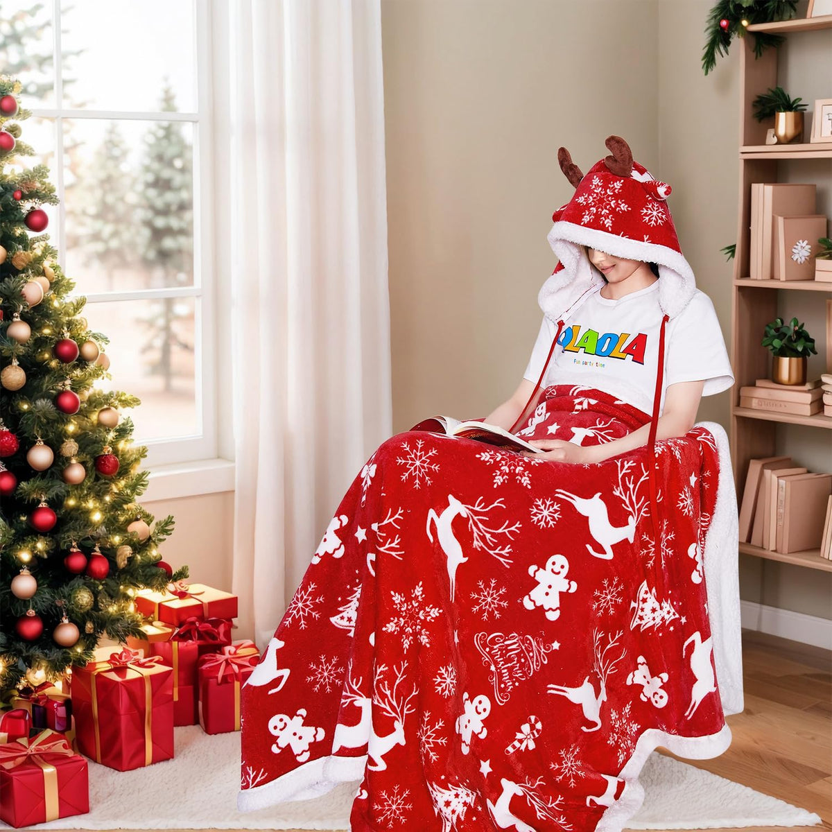 Wearable Blanket Hoodie, Christmas Throw Blanket with Hoodie
