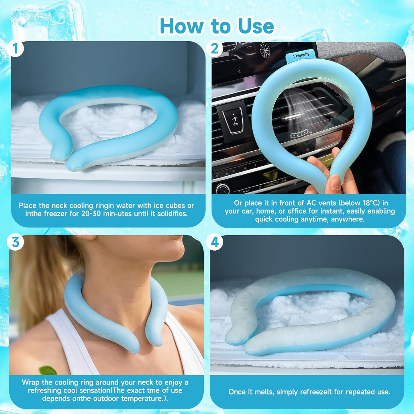 PCM Neck Cooling Ring — Reusable Ice Tube, Cools at 64°F