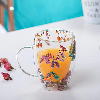 Flower Double-Wall Glass Coffee Mugs — Blooms inside the Glass