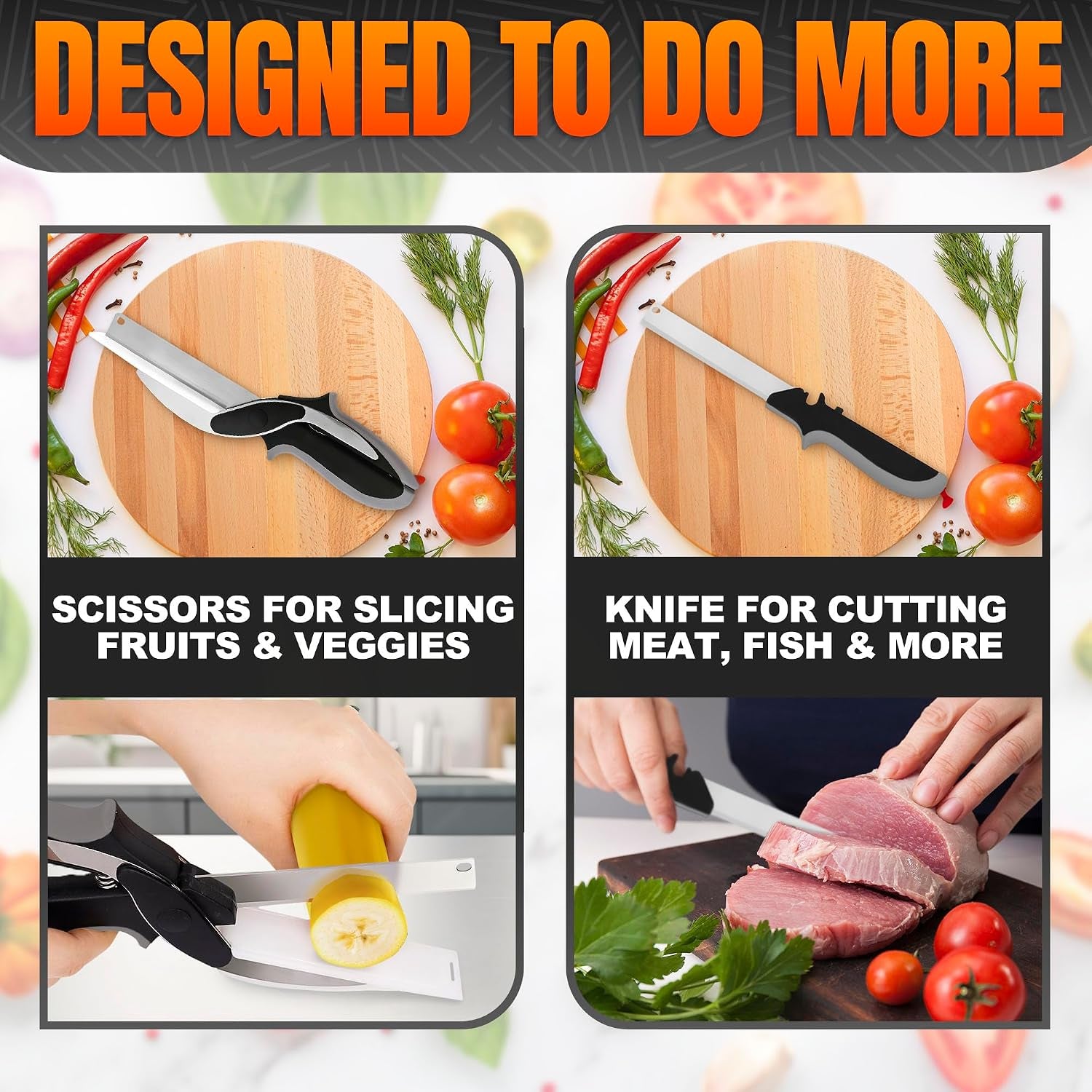 Locking Food Scissors with Cutting Board — Safe-Lock Kitchen Shears